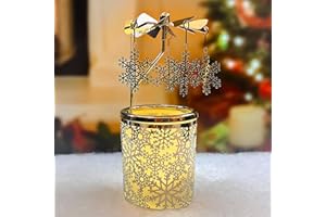 iLaJao Rotary Tea Light Carousel Angel Rotary Candle Holders Spinning Tealight Holders Christmas Decoration for Tabel Centrepieces Gift for Mom Women Wife Birthday-6 ¼ Inch Tall (Snowflake)