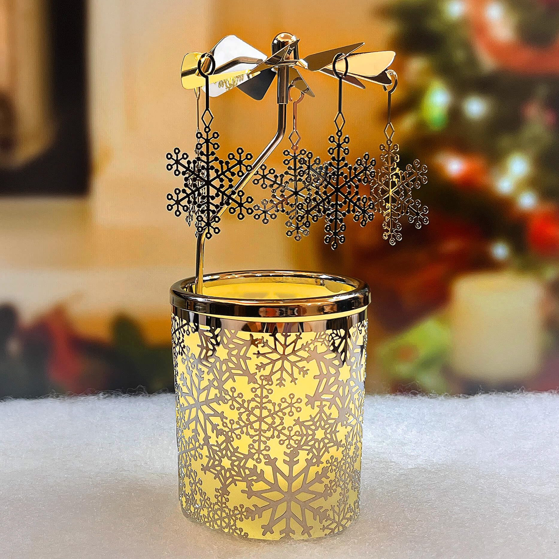 Rotary Tea Light Carousel Angel Rotary Candle Holders Spinning Tealight Holders Christmas Decoration for Tabel Centrepieces Gift for Mom Women Wife Birthday-6 ¼ Inch Tall (Snowflake)