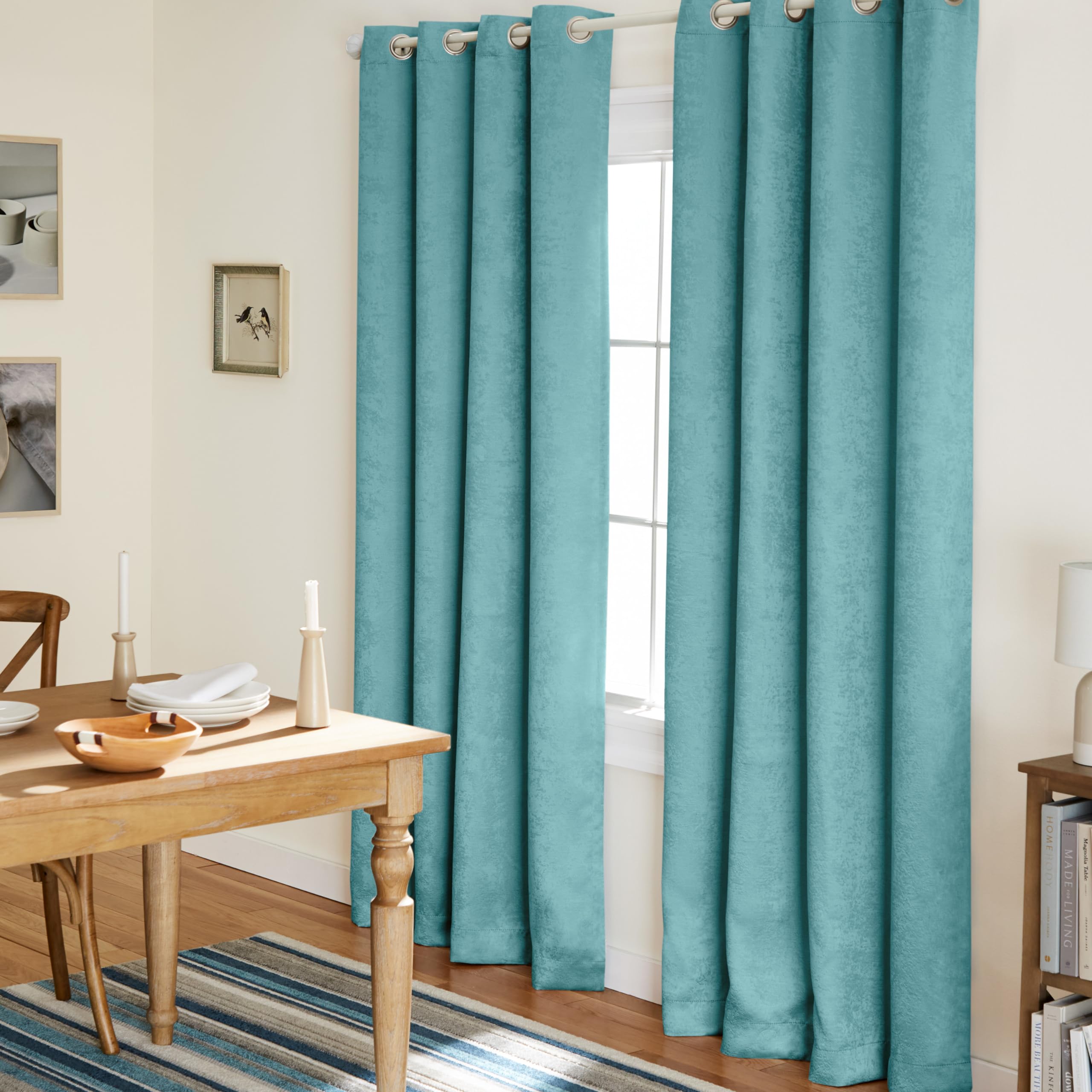 Exclusive Home Curtains Oxford Woven Blackout Grommet Top Panel Pair, Teal, 52x84, 2 Piece