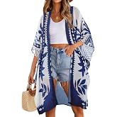 Women's Kimono Swimsuit Coverups Summer Beach Loose Cardigans for Swimwear | CHICGAL Casual Open Front Chiffon Cover Up, 3/4 Sleeve Lightweight Vacations Outfits 2026, Long Summer Resort Wear