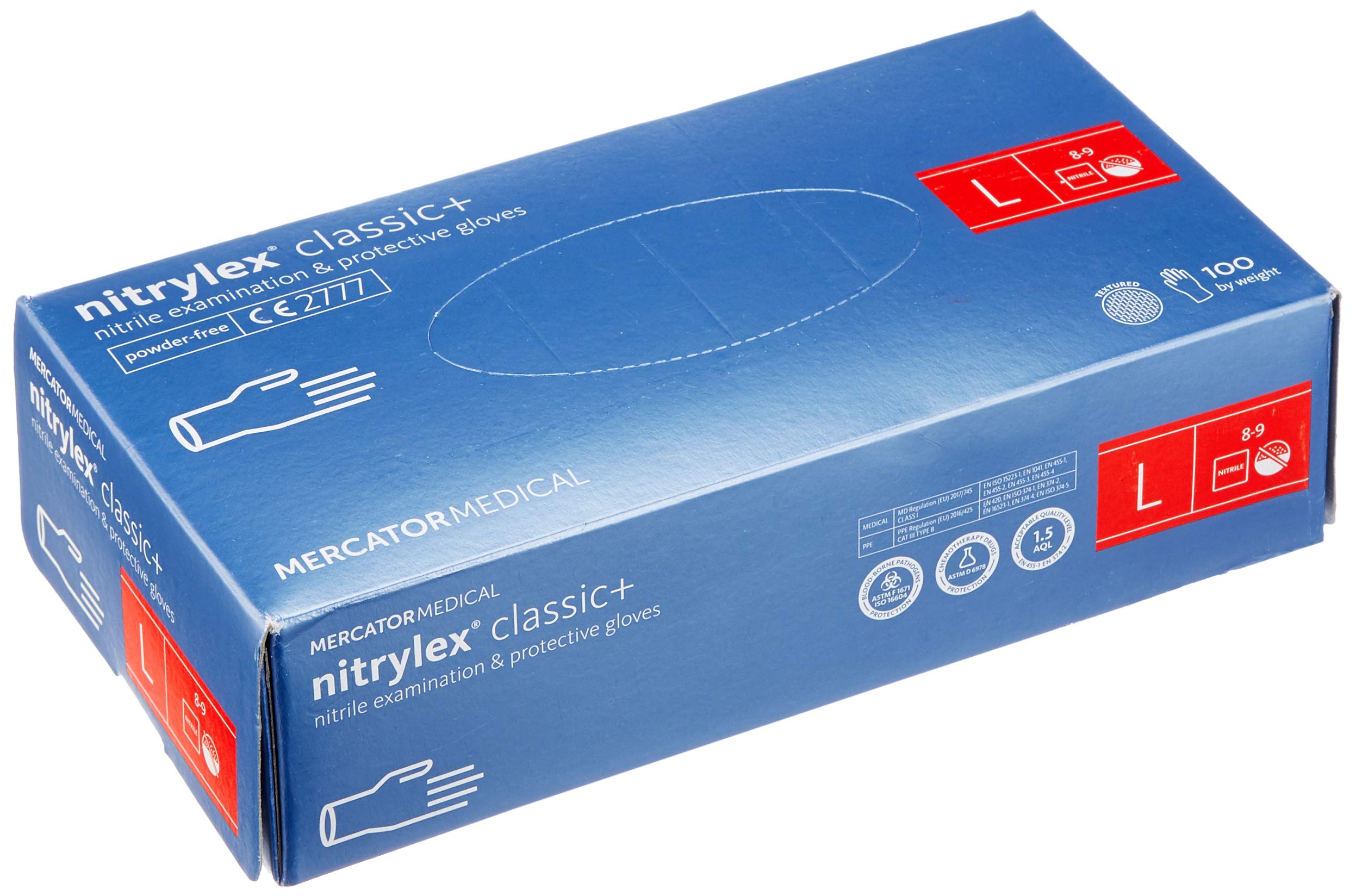 Nitrylex Classic Disposable Nitrile Gloves, Powder Free, 100 Pcs, Blue, Size L