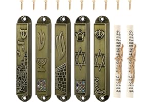 MAGICLULU 5Pcs Metal Mezuzah with Scroll Mezuzah Cases Jewish Mitzvah Door Mezuzah Case Metal Mezuza Plaque Israel Hoshens Stones Door Mezuza for Door
