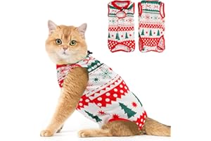 Avont Cat Recovery Suit - Kitten Onesie for Cats After Surgery, Cone of Shame Alternative Surgical Spay Suit for Female Cat, Post-Surgery or Skin Diseases Protection -Christmas(M)