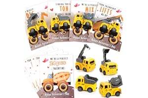 Thigreact Valentines Cards for Kids Classroom - Valentines Day Gifts for Kids - 24 Construction Vehicles Toys Card Bulk - Valentine Exchange Cards for Toddlers Boys School Party Favors
