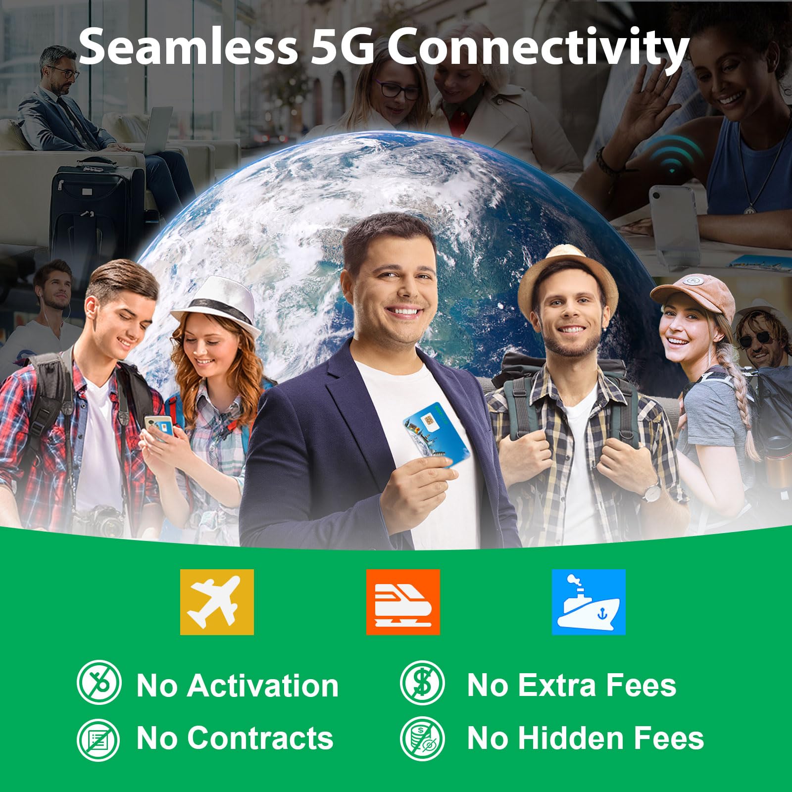 EIOTCLUB International Data SIM Card, 5G/4G LTE Travel SIM Card, Prepaid Data SIM, International Roaming Coverage Network, No Contract 3-in-1 SIM for Phone Router WiFi Hotspot