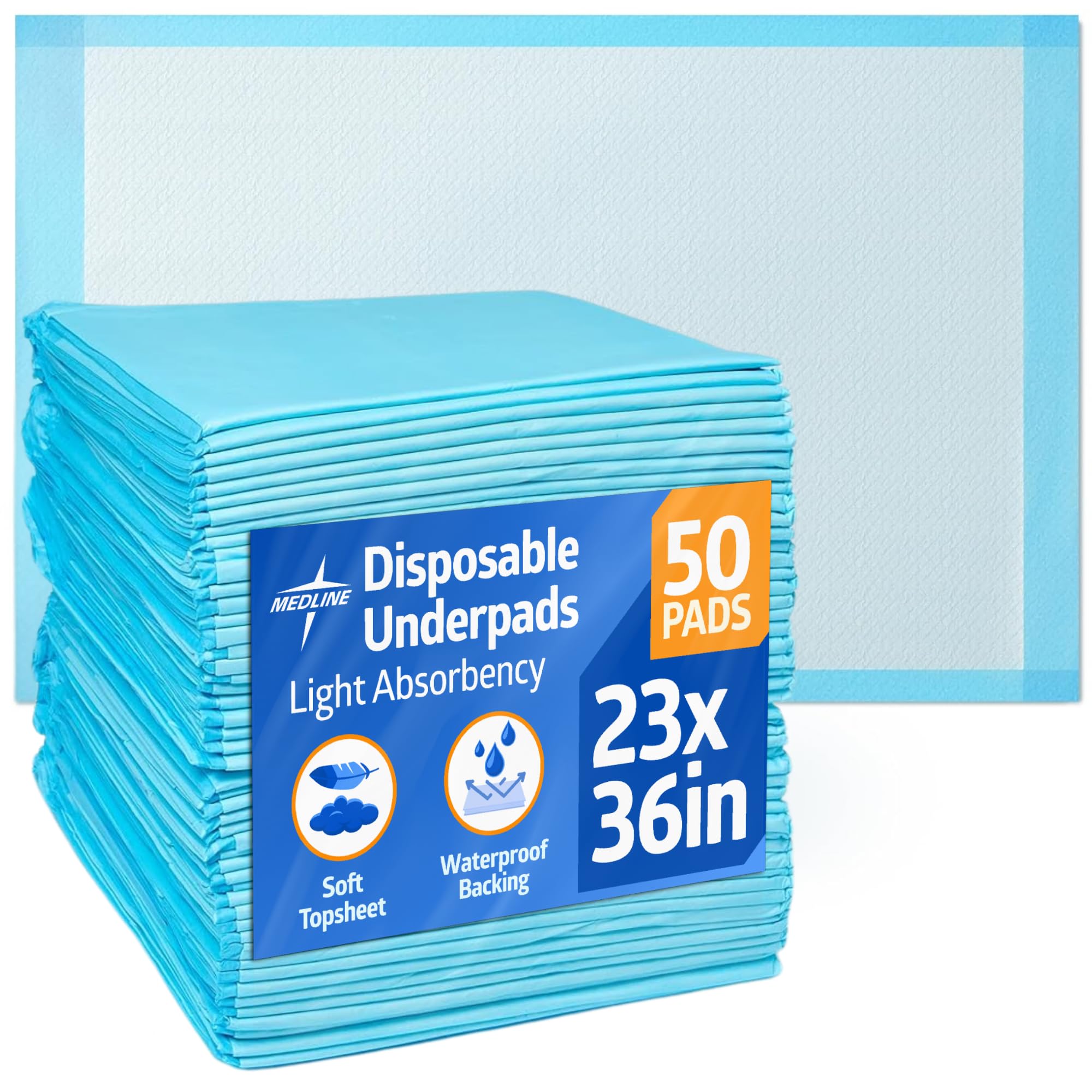 Photo 1 of Medline Bed Pads Disposable Adult, Puppy Pads, 23x36, 50 Count, Light Absorbency, Incontinence Bed Pads, Pee Pads for Adults, Chux Pads Underpads, Disposable Bed Pads for Incontinence, Pee Pads