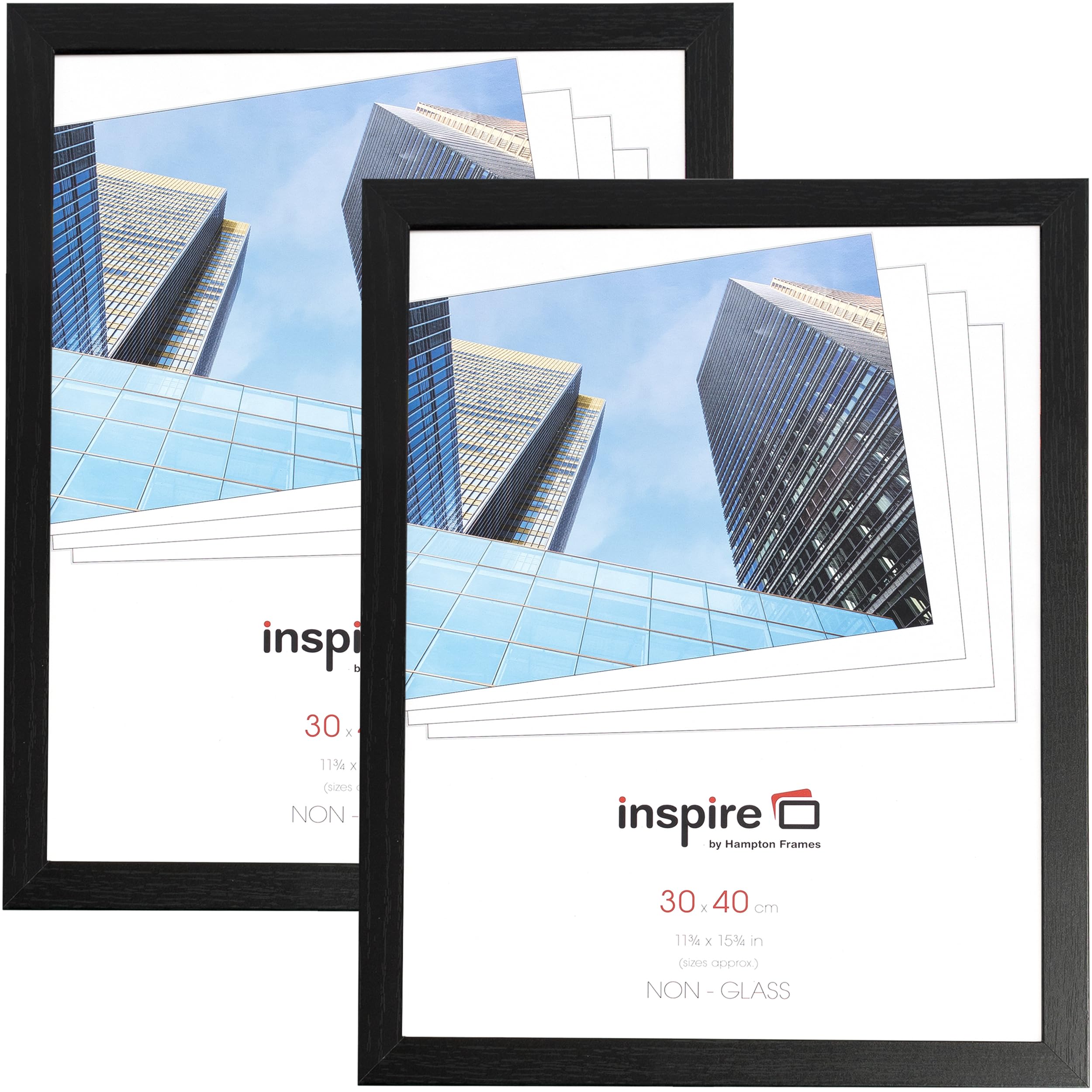 Hampton Frames OXFORD 30x40cm Pack of 2 Black Picture Frame Acrylic (Non-Glass) OXF3040NGX-2PK