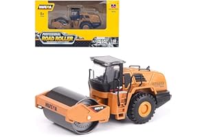 Gemini&Genius Rigid Road Roller Heavy Duty Steamroller Construction Site Vehicle Toys 1:60 Scale Diecast Site Grader Collectible Alloy Model Engineering Toys for Kids and Decoration for House