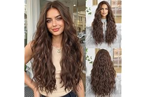 OUFEI Long Brown Wig With Bangs Wavy Wigs for Black Women Natural Synthetic Hair Heat Resistant Wigs for Daily Party Cosplay 