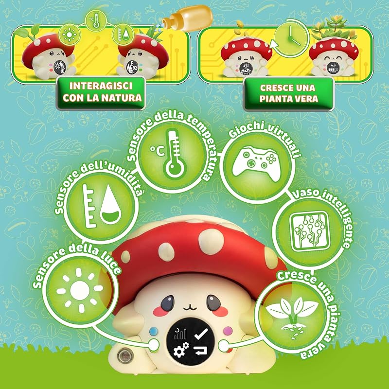 FungiPot, vaso digitale interattivo per la cura delle piante, sensori di umidità, luce e temperatura, giochi digitali, inclusi substrato e semi, + 6, Famosa (GAD00000) — foto 4 di 7