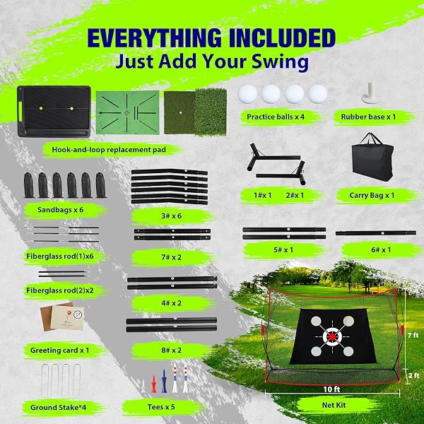10X7 FT GOLF NET WITH 2-IN-1 REPLACEABLE NON-SLIP GOLF HITTING MAT