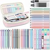 Four Candies 56 PCS Aesthetic School Supplies with Cute Pencil Case, 6 Multicolor Pen, 12 Pastel Highlighters, 5 Gel Pens Black Ink, 9 Mechanical Pencils for Student Stationary Set Preppy Stuff (Pink)