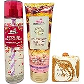 Bath & Body Works Raspberry Holiday Pie Bar Fine Fragrance Mist and Ultimate Hydration Body Cream with a Peach Gardenia Bar Soap