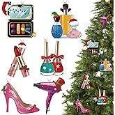 Lauwell 24 Pieces Makeup Christmas Ornament Acrylic Christmas Tree Hanging Make up Palette Nail Polish Lipstick Decorative Ornaments for Xmas Tree Decorations, 6 Styles