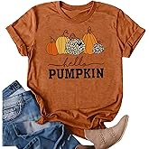 Pumpkin Shirts Womens Thanksgiving T-Shirt Fall Graphic Tees Casual Autumn Halloween Tops