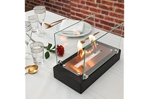 TriHome Tabletop Fire Pit, Safer Wooden Table Fireplace, Portable Wood Table Top Firepit Bowl, Fireplace for Patio&Backyard Decor, Bioethanol Fire Place, Outdoor, Housewarming Gift Small, Black