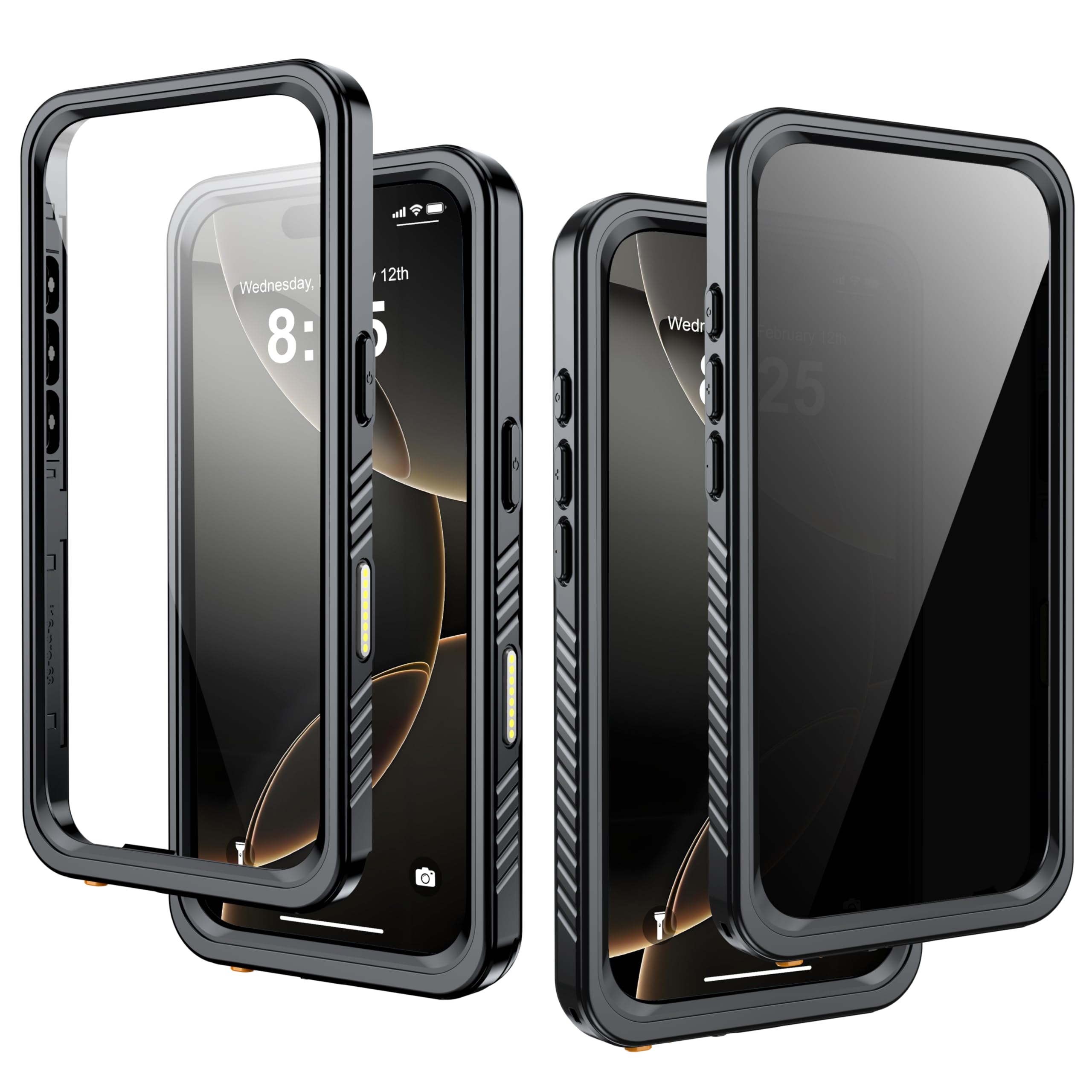 AMILIFECASES for iPhone 16 Pro Case Waterproof, Built-in Privacy Screen & HD Screen Double Front Frame [IP68 Underwater] Shockproof Dustproof Full Body Protection iPhone 16 Pro Phone Case Black