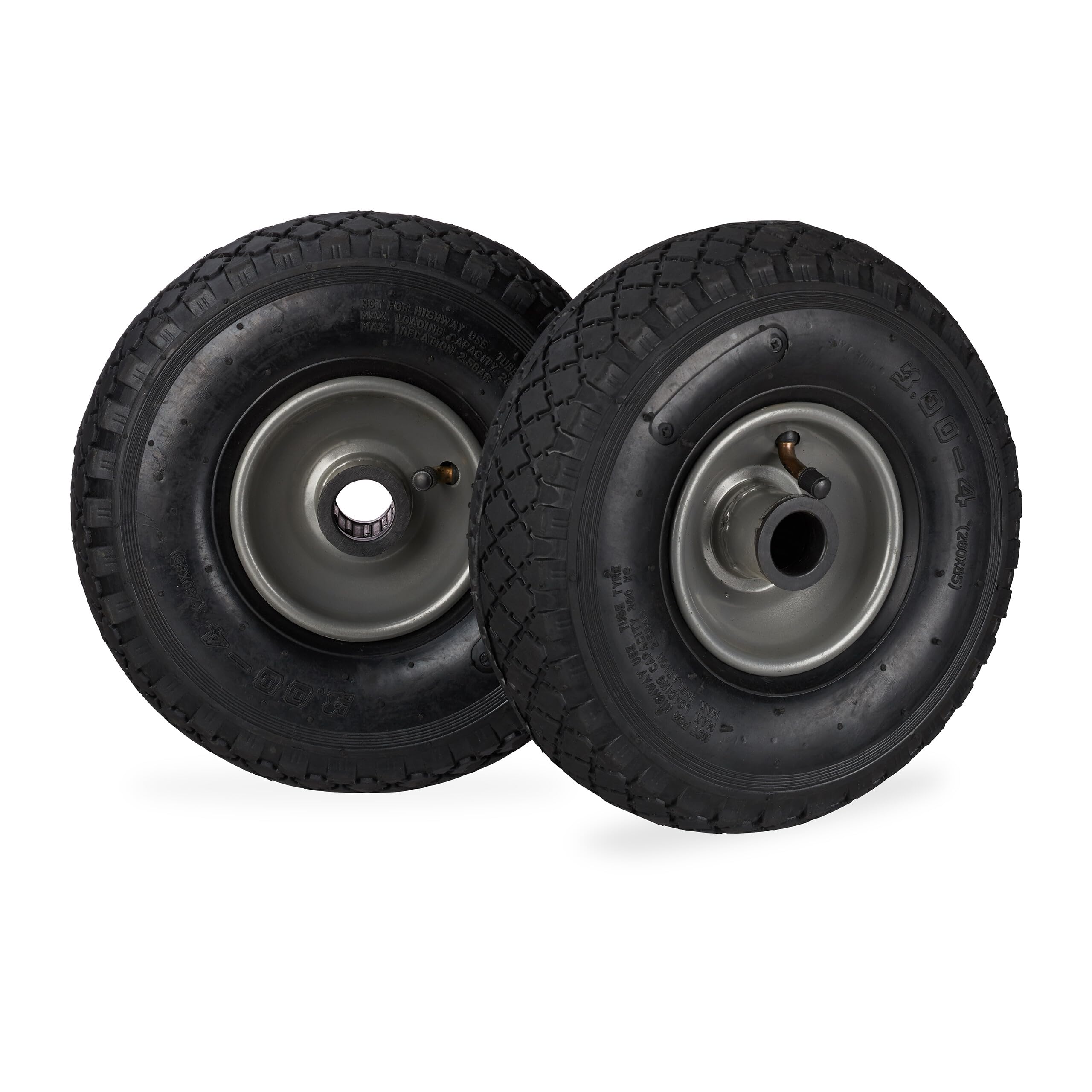 Relaxdays Hand Truck Spare Tyres Set of 2, 3.00-4, Pneumatic Wheels with Steel Rim, 25 Hub Diameter, Multicolour