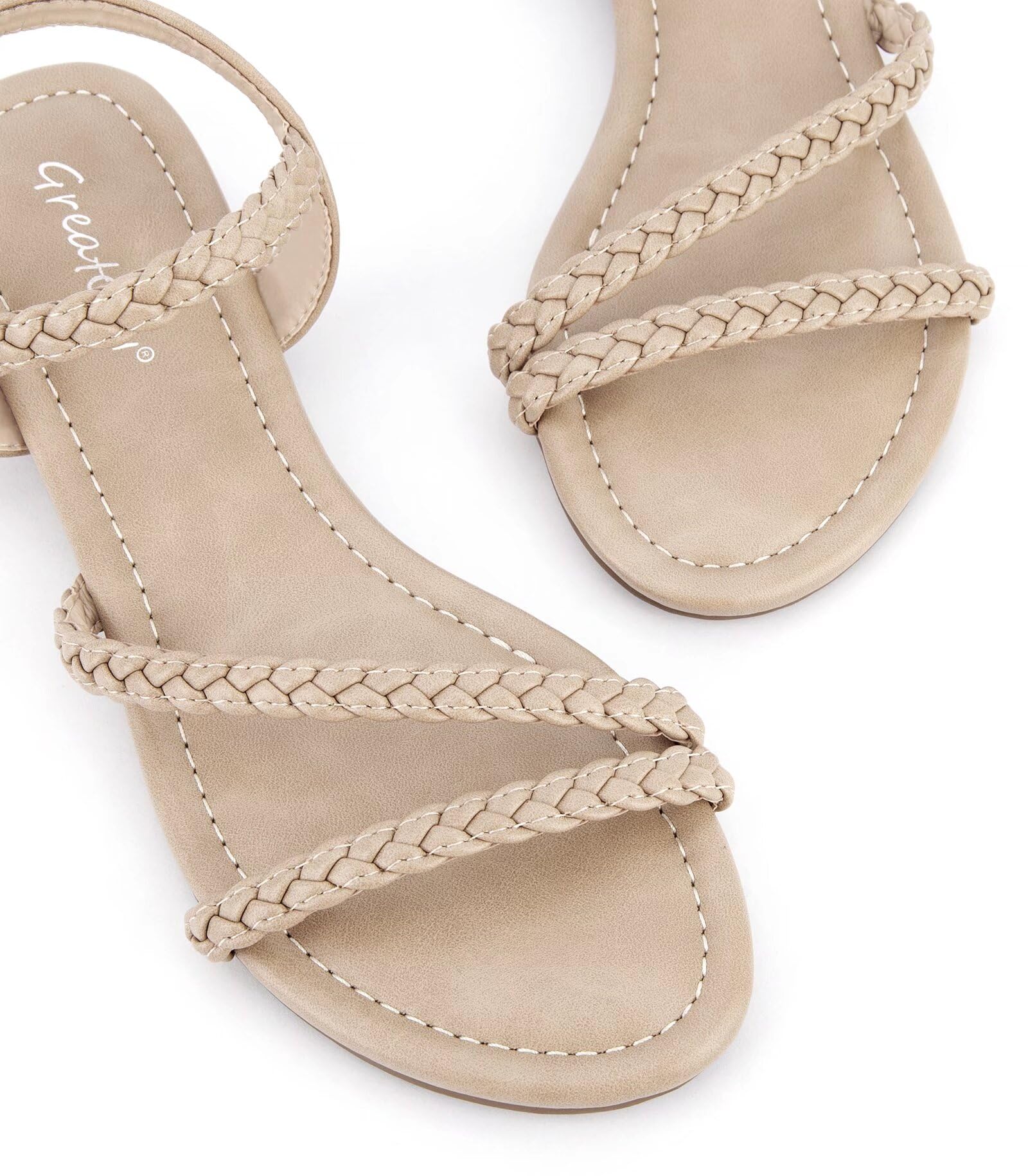 Greatonu Women’s Flat Sandals Slip On Summer Gladiator Open Toe Braided Slingback Shoes