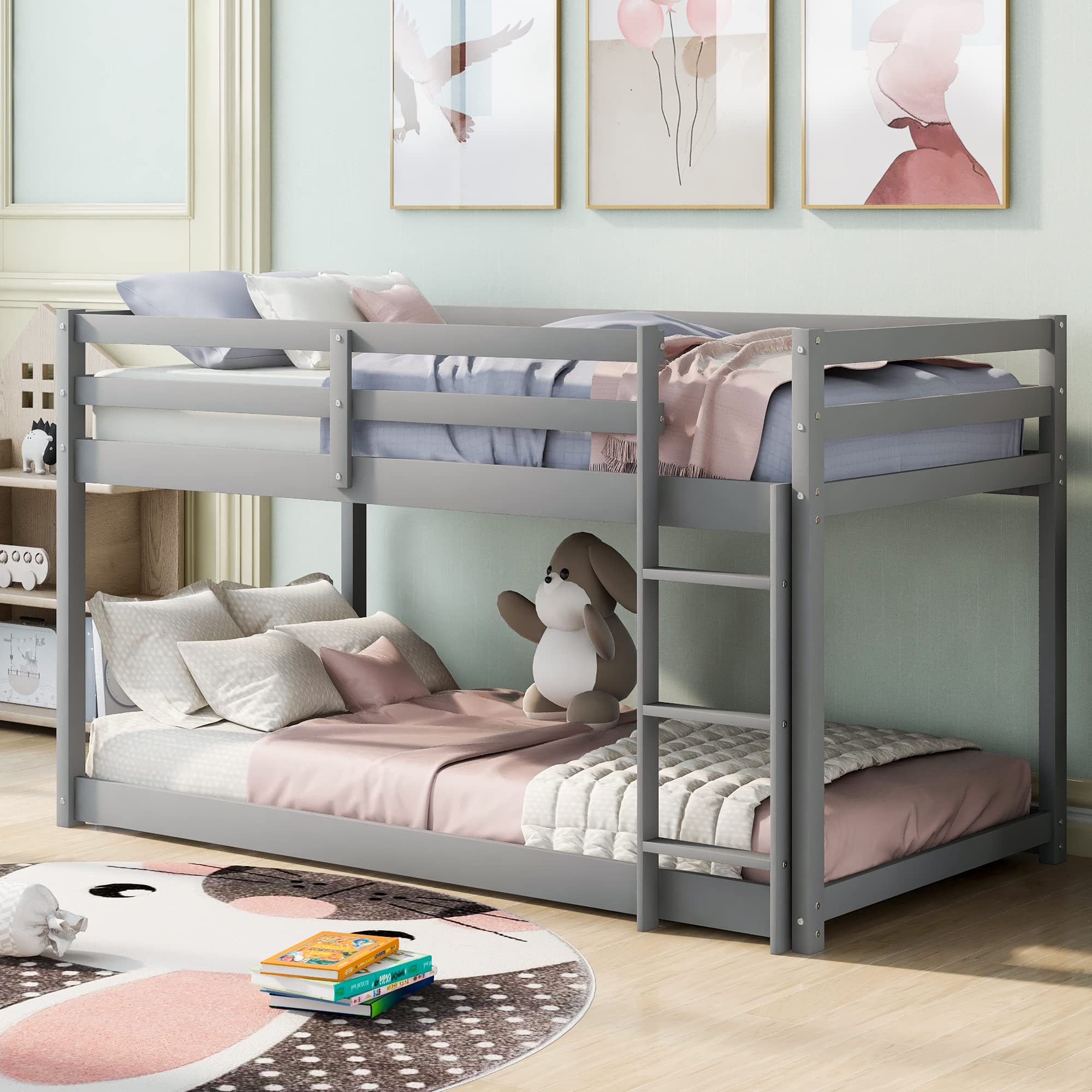Mua Bunk Bed Twin Over Twin, Floor Bunk Bed w Ladder, Safety Guard ...
