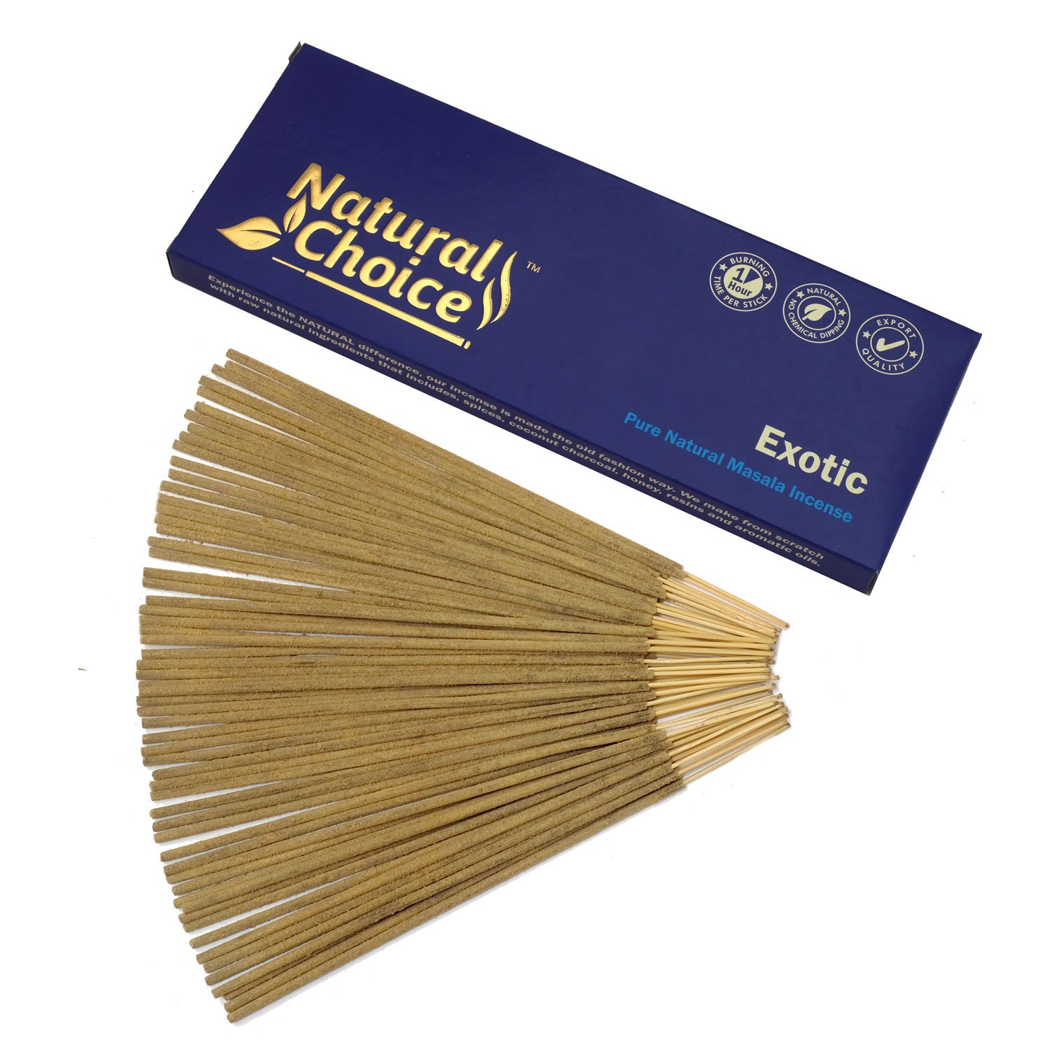 Natural Choice Exotic Incense Sticks 100 Grams, Low Smoke Traditional Incense Sticks Made from Scratch, Never Dipped