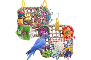 COKLIOMC Bird Toys, Parrot Toys, Set of 2 Seagrass Woven Suspension Cushions, Natural Parrot Chew Toys for African Grey Parrots, Amazon Parrots, Lovebirds Small and Medium Birds.