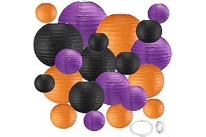 GAILROSO 21Pcs Halloween Paper Lanterns Decorations,Orange Purple Black Paper Lanterns with Tape and String,Hanging Round Halloween Decorations Indoor for Halloween Party Decorations Indoor Outdoor Party Decor