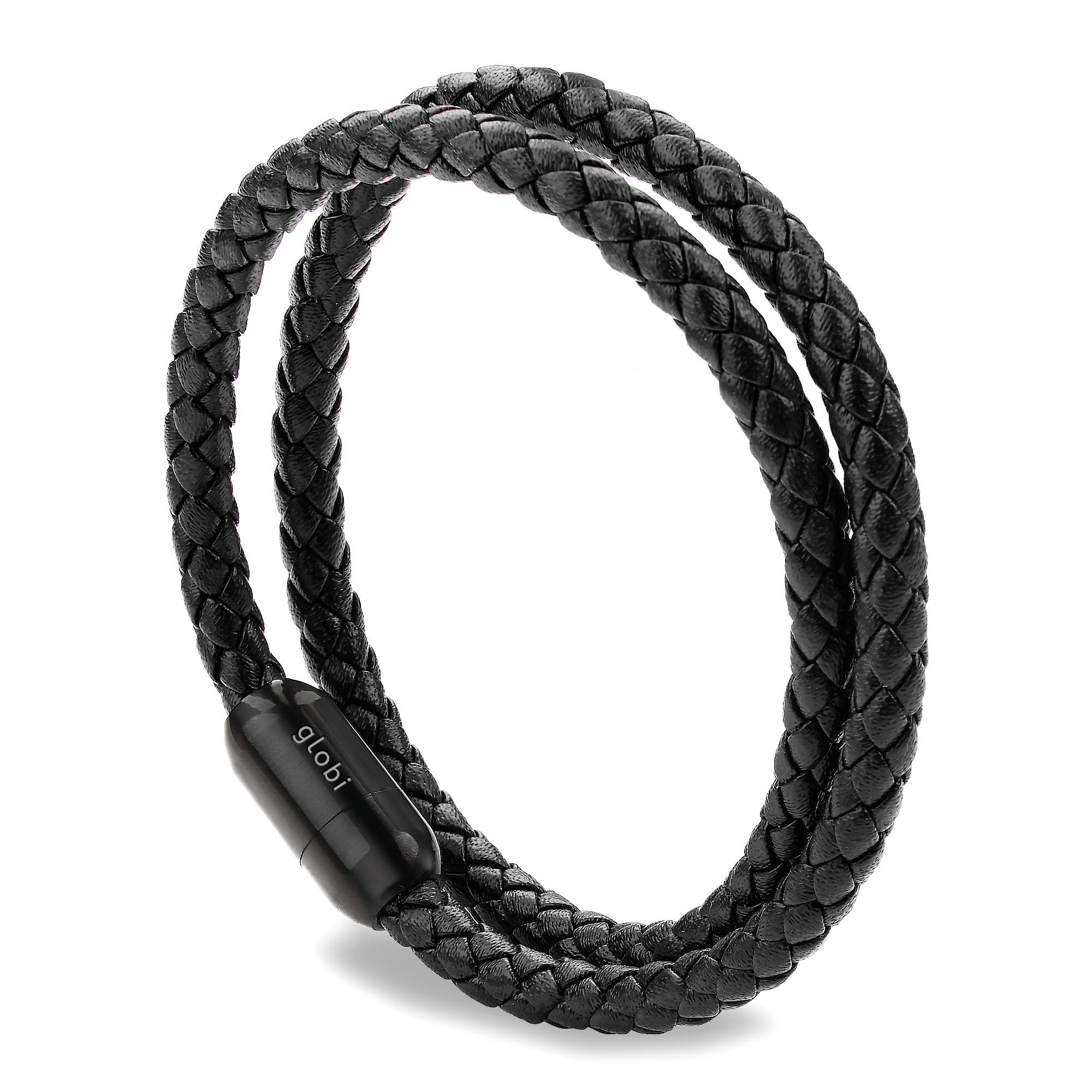 globi Leather Bracelet For Men | Genuine Wrap Braided Leather Cuff Bangle Bracelet with Magnetic Stainless Steel Clasp For Men/Women, Fits wrist sizes 6.5' - 7.0' (16.51 cm 17.78 cm), Leather, no