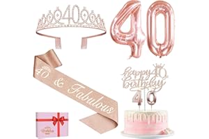YEOHJOY 40th Birthday Decorations Women, Include 40th Birthday Sash and Crown, Cake Topper and Candles, Number Balloons, 40 Year Old Gifts for Women