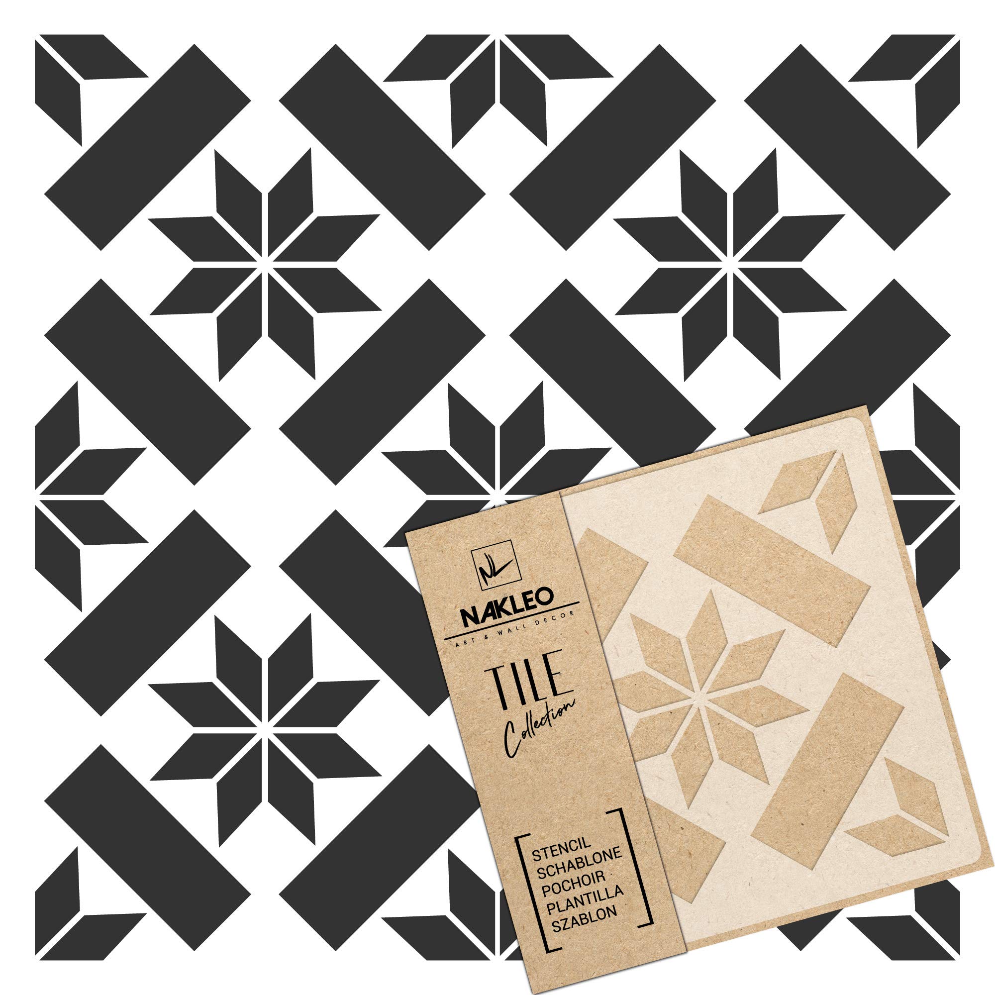 NAKLEO Tile Painting Stencil 33x33 cm, Errada Geometric Star Rectangle, Plastic Reusable Template, Home Decor Craft DIY, Floor Concrete Patio Wall - Terracotta