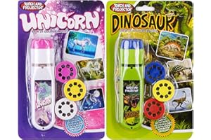 Georgie Porgy Slide Torch Projector Toys Flashlight for Kids Educational Toys Science Set Wall Ceiling Tents Night Lamp for Boys Girls with 2 Tattoo Stickers (Dinosaur + Unicorn)