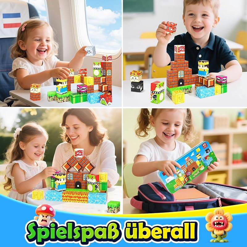 Magnetische Bausteine Reisespielzeug mit Metalldose ab 3 Jahren