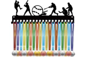CREATCABIN Baseball Medal Hanger Display Medal Holder Rack Sports Metal Hanging Athlete Awards Iron Wall Mount Decor with 20 Hooks for Competition Ribbon Lanyard Medals Medalist Black 15.7x5.9Inch
