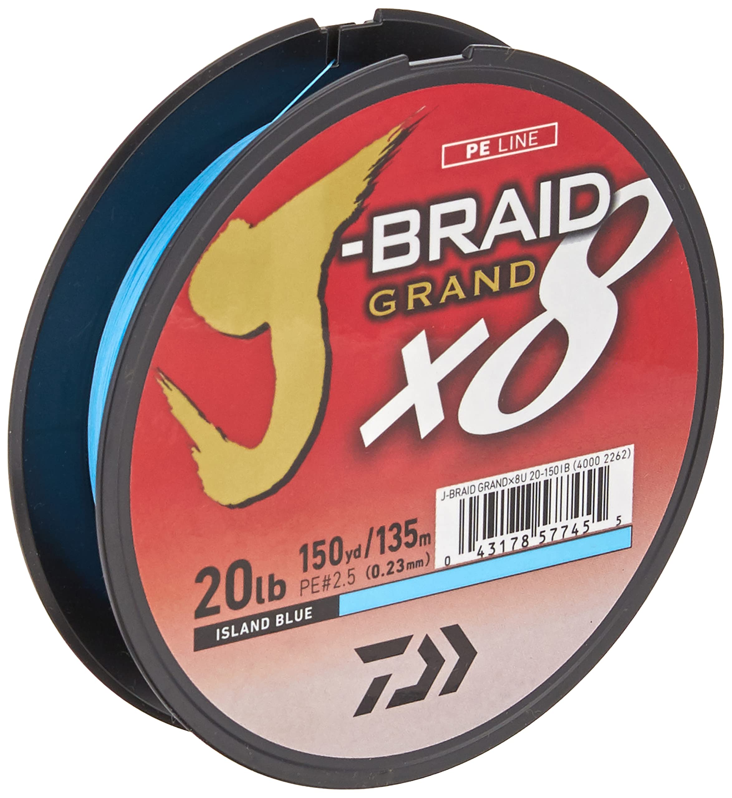 Daiwa, J-Braid x8 Grand Braided Line, 150 Yards, 20 lb Tested.009" Diameter, Island Blue
