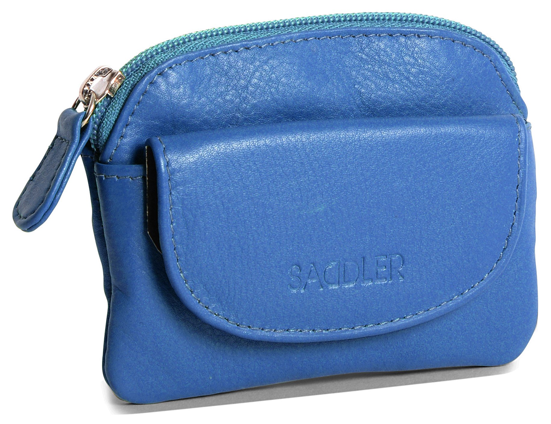 SADDLER Womens Luxurious Real Leather Zip Top Coin Purse | Designer Ladies Change Pouch with Key Ring |Gift Boxed - Blue