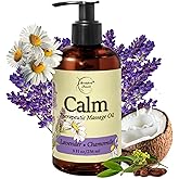 Calm Massage Oil for Massage Therapy with Lavender & Chamomile Essential Oils to Relax Sore Muscles | All Natural with Coconut, Grapeseed & Jojoba for Smooth Skin | Brookethorne Naturals 8oz