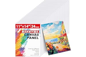 BAKEYBA Canvas Boards for Painting 24 Pack, 11x14 Inch Canvas Panels, 100% Cotton White Blank Art Supplies for Acrylics Oil Watercolor Tempera Paints