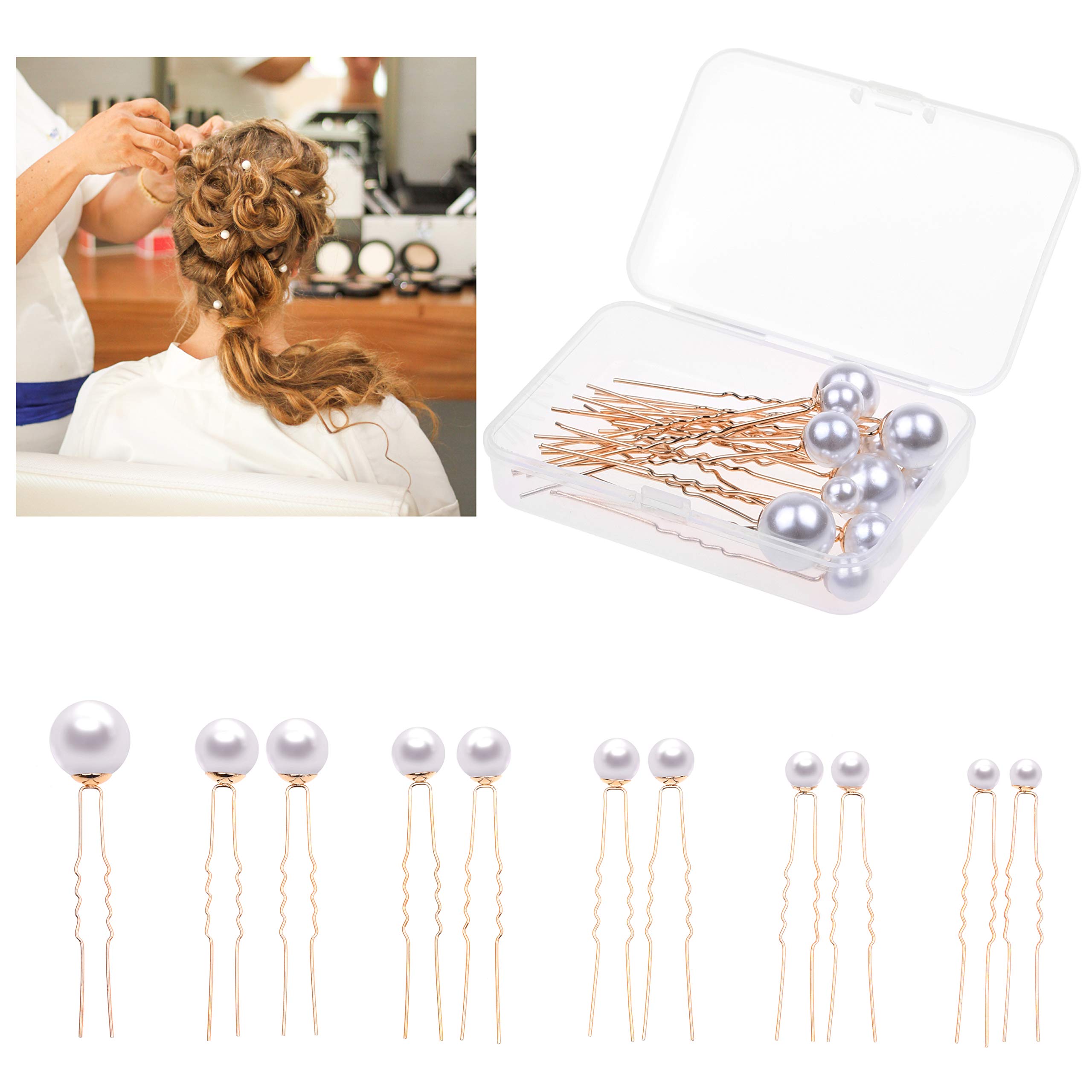 Kare & Kind 18x Pearl Bridal Hair Pins - Wedding Hair Accessories - Elegant and Classy Pins for Women, Girls, Bridesmaids, Also for Parties, Cosplay, Photoshoots, Daily Wear - Gold