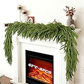 Orphidel Christmas Garland 2Pcs 6ft Winter Artificial Norfolk Pine Garlands Real Touch Faux Greenery Garland for Table, Mantle, Wall, Indoor, Outdoor Christmas Decorations