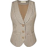 Belle Poque Vintage Lapel Collar Suit Vest Tops for Women V Neck Sleeveless Work Dressy Waistcoat Blazer with Pockets