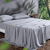 Tencel Sheet Set Queen Size, 100% Eucalyptus Lyocell, Breathable & Cooling Sheets, Deep Pocket Up to 16 Inch, Silky Soft, Ideal for Hot Sleepers - 4PC (Queen, Light Grey)