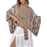 lovecarnation Women's Floral Print Batwing Sleeve Top Loose Fit Round Neck Casual Blouse Boho Chic Flowy Tunic Shirt