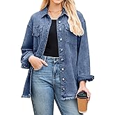 LookbookStore Jean Jacket Women Trendy Oversized Button Down Long Sleeve Frayed Hem Denim Shirt Jackets Distress Shacket