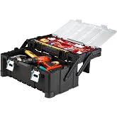 KETER 22 Inch Cantilever Plastic Portable Tool Box Organizer with Metal Latches for Small Parts, Hardware and Tool Storage and Organization
