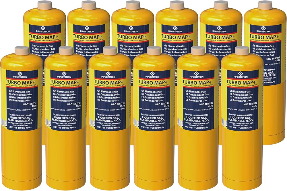 Pipestation 12x Mapp Pro Plus Gas Canister 1" x 20 UNEF Cylinder for Blowtorch