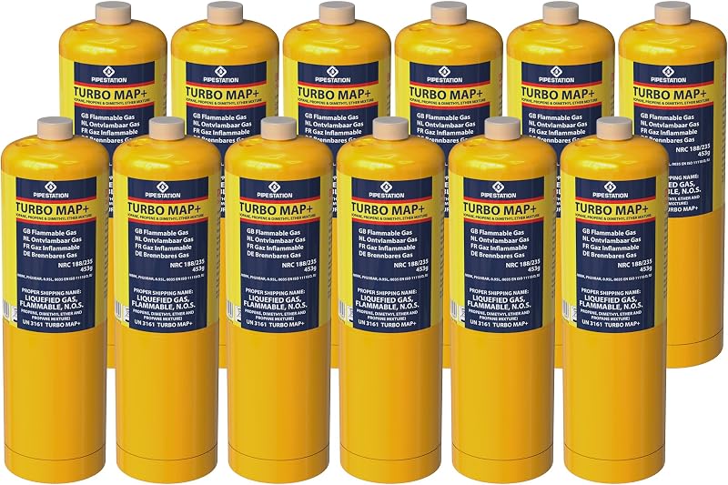 Pipestation 12x Mapp Pro Plus Gas Canister 1" x 20 UNEF Cylinder for Blowtorch