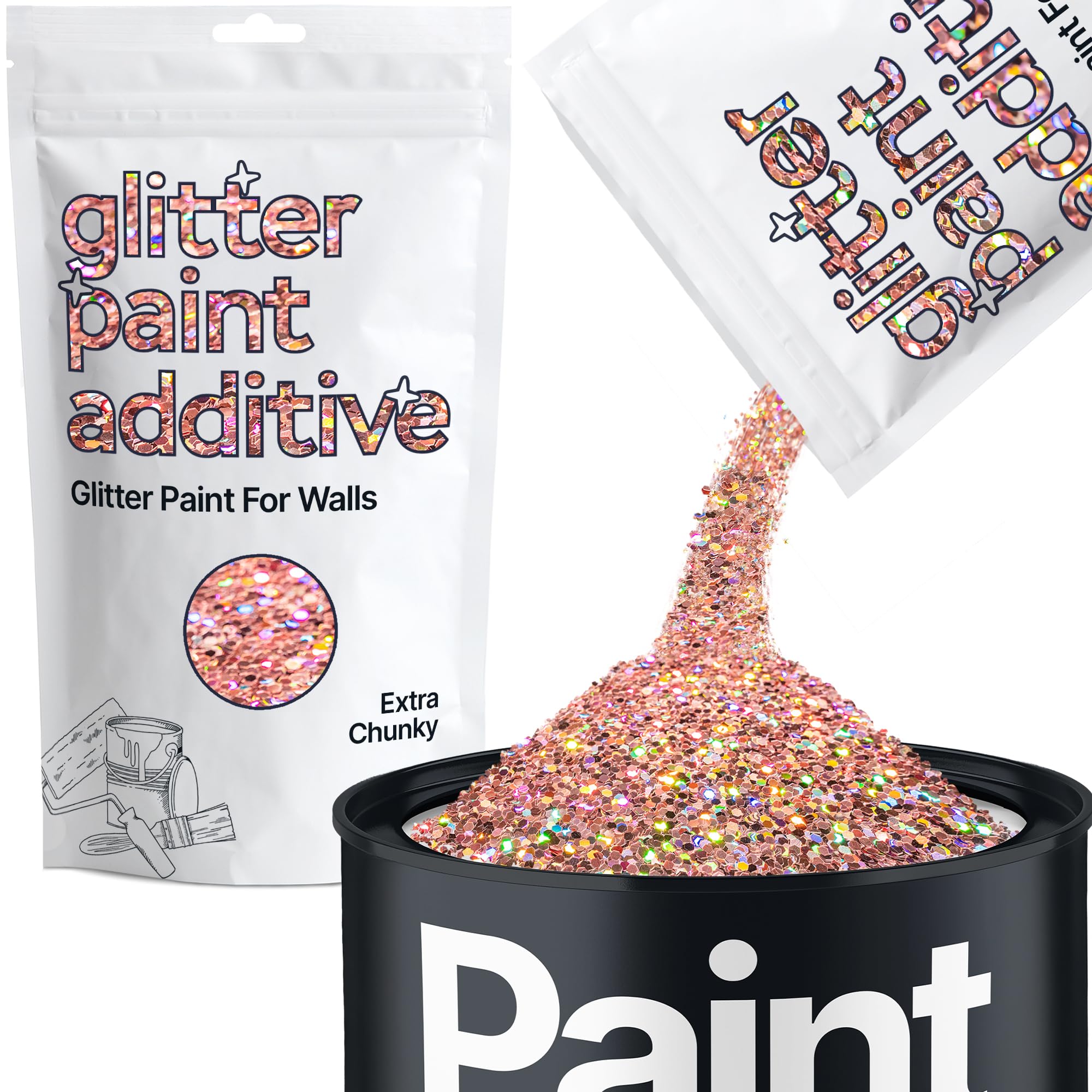 Hemway Rose Gold Holographic Glitter Paint Additive Extra Chunky 100g for Adding Sparkle to Paints & Varnish | Paint Walls Sparkly Add to Emulsion, Acrylic or Lacquer Indoor