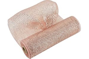 MEEDEE Rose Gold Mesh Ribbon Rose Gold Deco Mesh 10 Inch Roll Christmas Mesh Ribbon Metallic Mesh Fabric Mesh 10 Yards Rose Gold Mesh Ribbon for Christmas Tree, Garland, Bow Making, Wreath Supplie