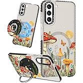 Lotadilo Cute Case for Samsung Galaxy S22 for Women Girls - Funny Design Compatible with Magsafe Magnetic Ring Holder Kickstand Art Butterfly Mogu Fashion Pattern TPU Phone Covers