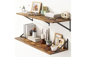 FUN MEMORIES 36"W x 12"D Floating Shelves, Deep Floating Shelves with Brackets, 12 Inch Deep Wall Shelves for Books, Wide Display Storage Shelves for Bathroom, Living Room, 36 Inch Long, Rustic Brown, Set of 2